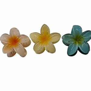 3 Pack 3.2" Shark Hair Claw Clips Boho Flowers In Green, Yellow, Cream New Lot